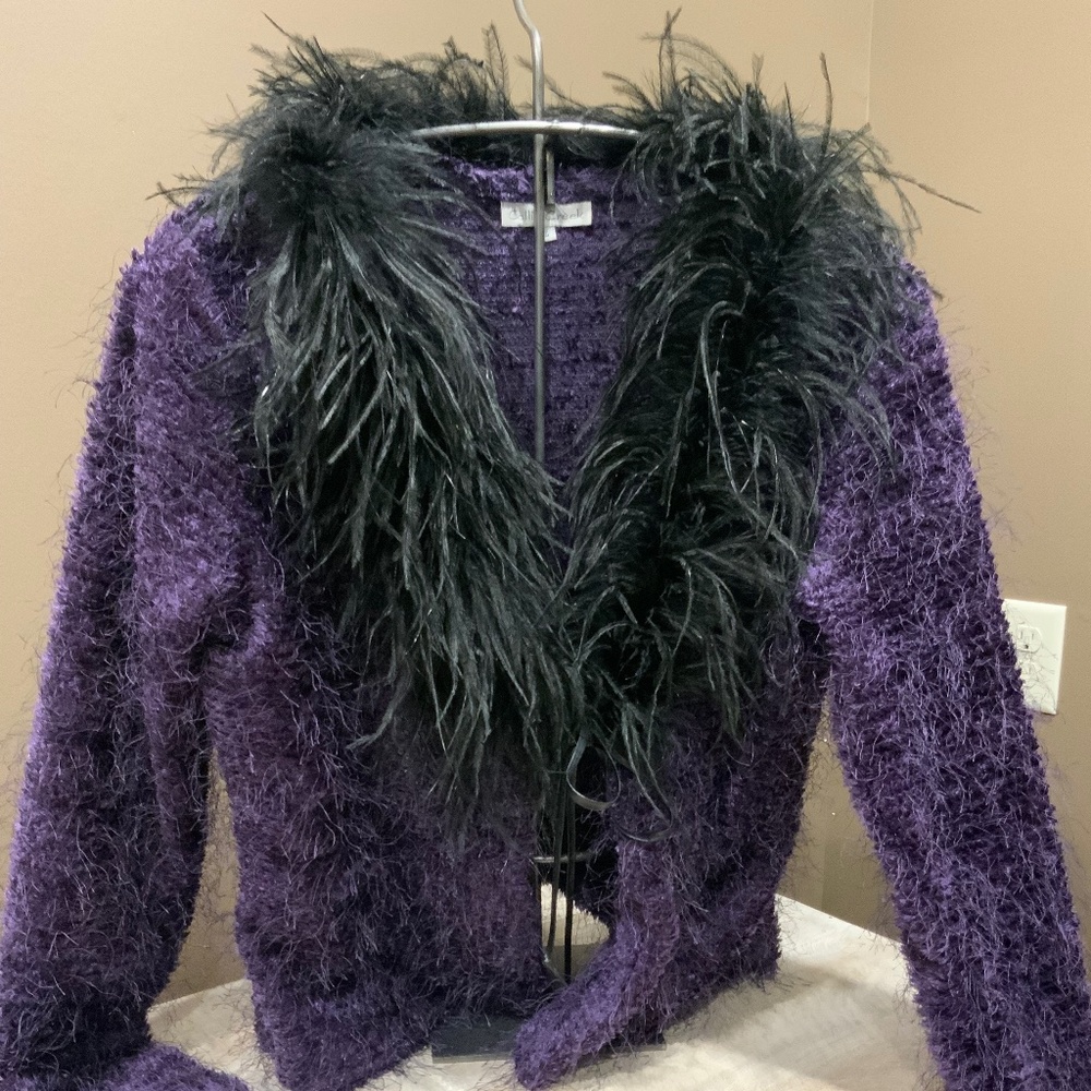 Purple fun top with spider feathers